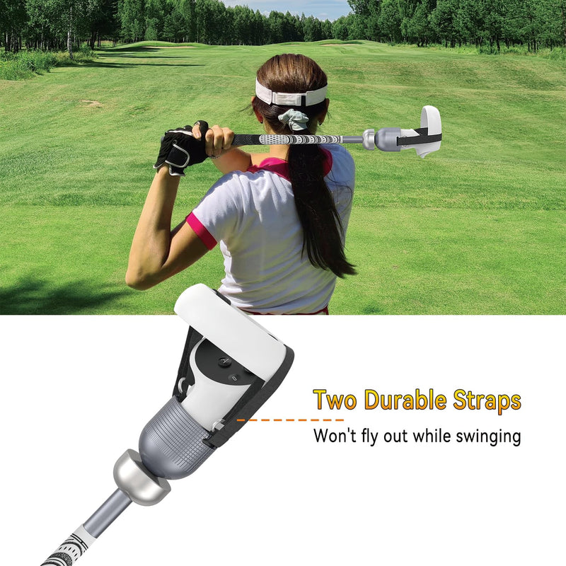  [AUSTRALIA] - ZHGM Weighted VR Golf Club Attachment for Meta Quest 2/ Oculus Quest 2, Aluminum Golf Club Handle Accessory with Realistic Grip& 2 Straps, 1: 1 Molded Controller Cup, Grey