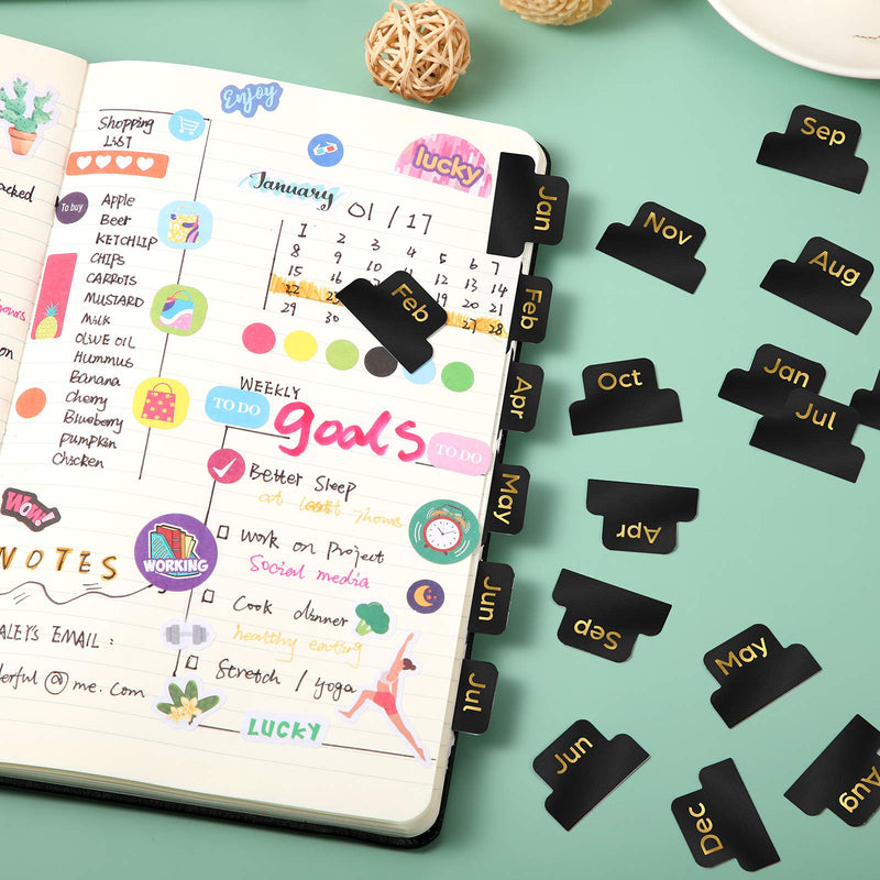  [AUSTRALIA] - 48 Pieces Adhesive Tabs Designer Accessories Monthly Tabs Planner Stickers Decorative Monthly Index Tab for Office Study Planners Organizations (Black) Black