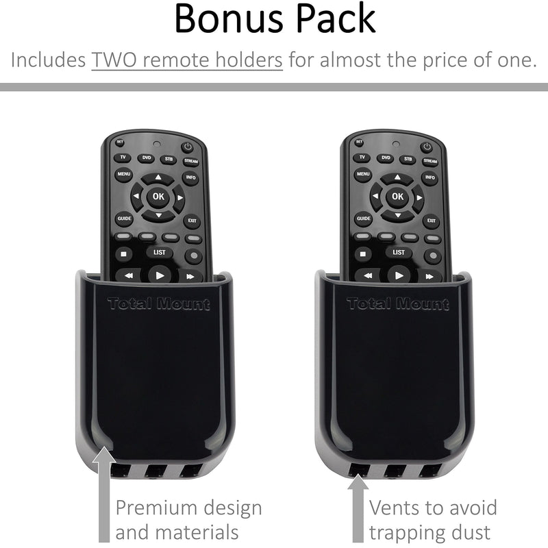  [AUSTRALIA] - TotalMount Universal Remote Control Holders (2 Pack) – Attach to Wall or Back of TV – Compatible with All TV Remotes (Premium Black, Medium) Premium Black