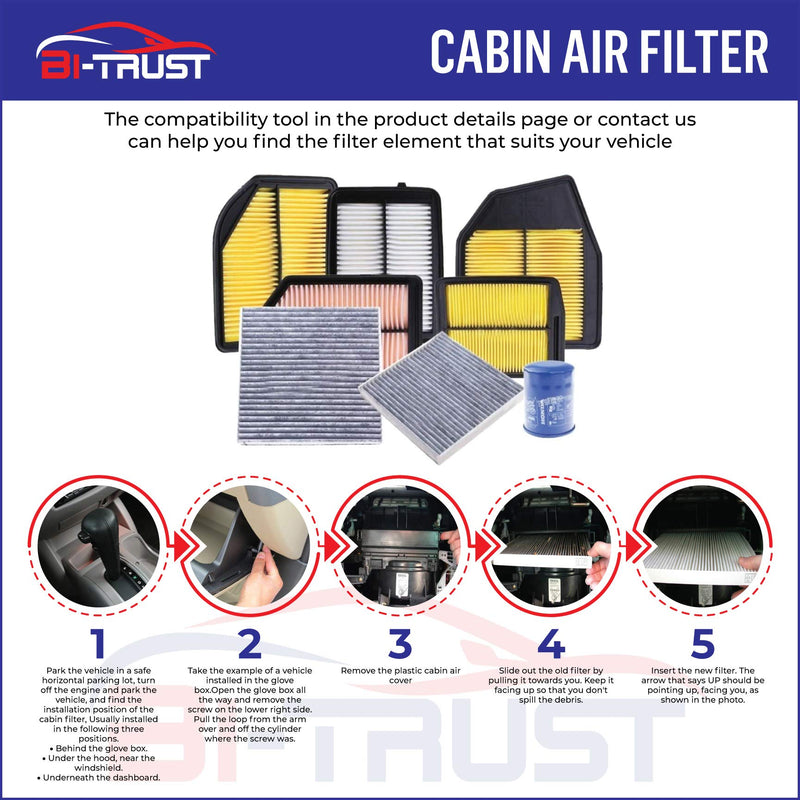 Bi-Trust Cabin Air Filter,Replacement for CF10285,CP285,VF2000, Compatible with Toyota/Lexus /Subaru/Scion/Pontiac,White Non-woven fabric - LeoForward Australia