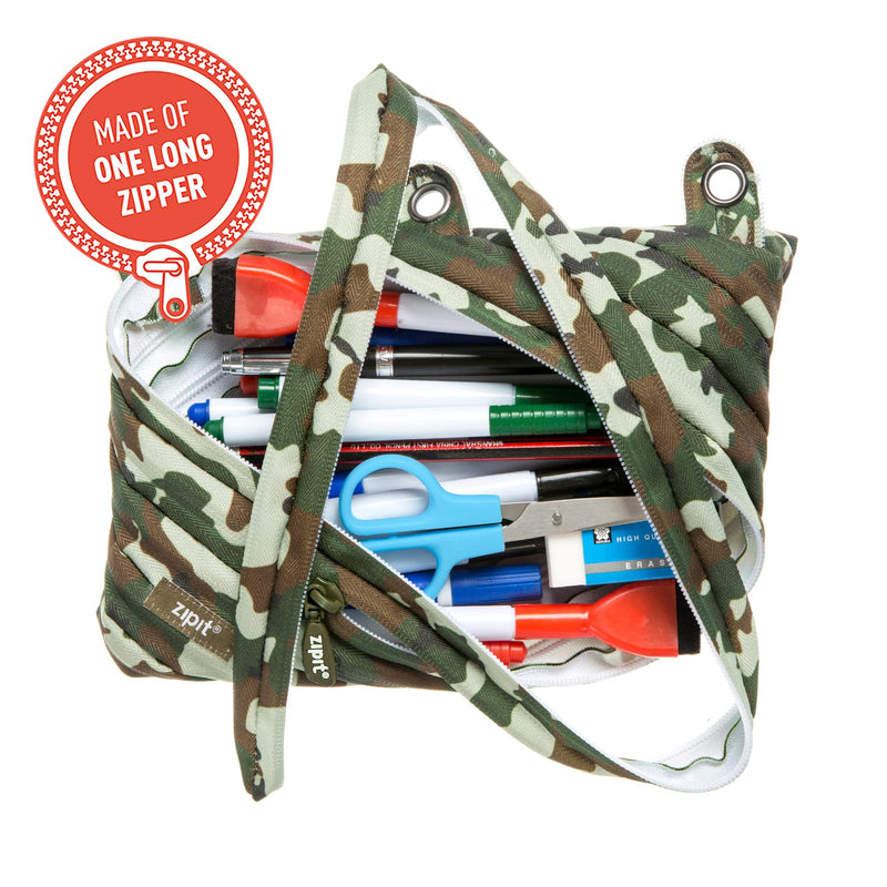  [AUSTRALIA] - ZIPIT Colorz 3-Ring Binder Pencil Pouch for Boys, Large Capacity, Holds Up to 60 Pens, Made of One Long Zipper! (Camo Green) Camo Green 3-Ring Pencil Pouch