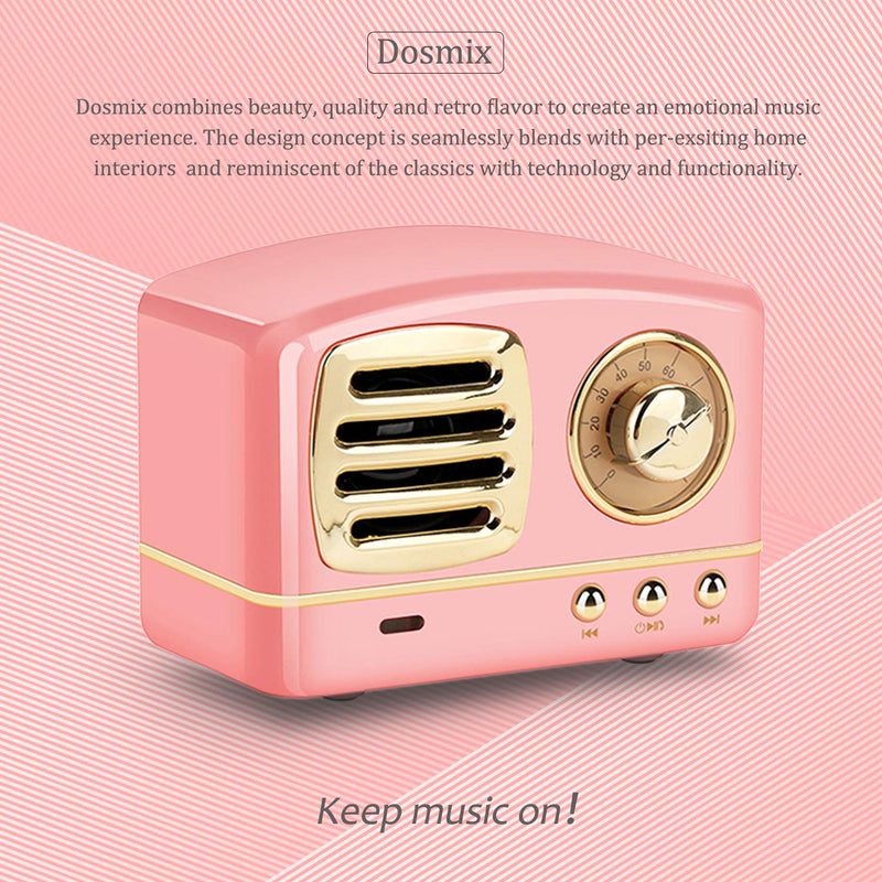  [AUSTRALIA] - Dosmix Wireless Stereo Retro Speakers, Portable Bluetooth Vintage Speakers with Powerful Sound, Answering Calls, Alexa Support, TF Card, AUX for Kitchen Bedrooms Party Outdoor Android iOS Pink
