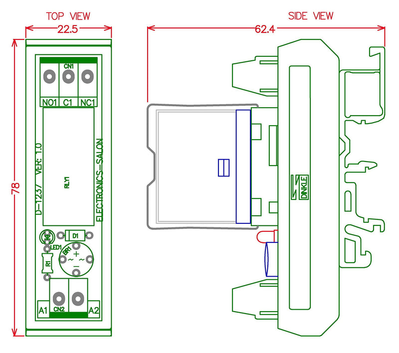  [AUSTRALIA] - Electronics-Salon AC/DC 24V Slim DIN Rail Mount 16Amp SPDT Power Relay Interface Module, G2R-1-E 24V.
