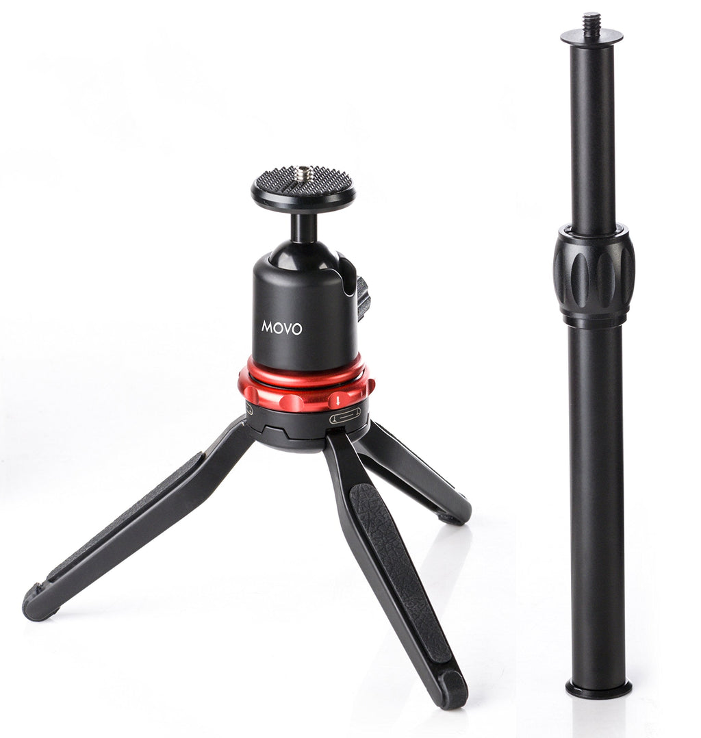  [AUSTRALIA] - Movo Universal Mini Camera Tripod with Extendable Pole (MV-T1) Adjustable Head, Heavy-Duty Aluminum Travel Stand for DSLR, Mirrorless, GoPro, Smartphones, Compact, Portable