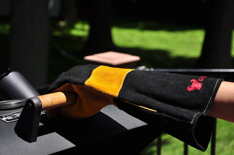  [AUSTRALIA] - 14.5" Long Premium Leather Gloves, BBQ gloves, Grill and Fireplace Gloves, Cotton lining with Kevlar stitch, Heat Resistant Gloves, animal handling gloves, bite-proof gloves Suede Finish Overall