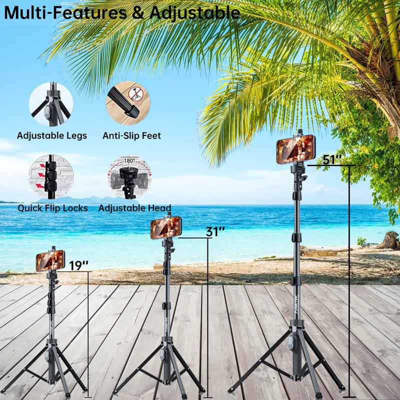  [AUSTRALIA] - Fugetek 51" Professional Selfie Stick Tripod, 100% All Aluminum Stick & Legs, Lightweight, Detachable Bluetooth Remote, Portable All in One, Compatible with iPhone & Android, Non Skid Feet, Black