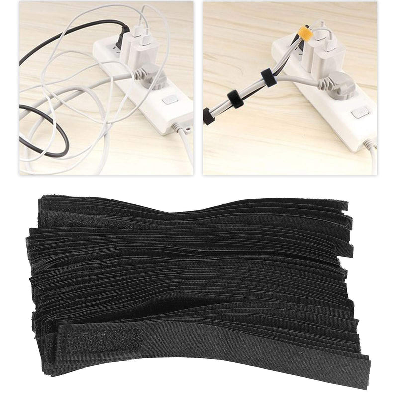  [AUSTRALIA] - Hook and Loop Ties, Integrated Burr Buckle Wire Extension Cable Fastener Reusable Fastening Cable Straps to Keep Cords Organized and Tidy 50Pcs Black 7.1 x 0.8in