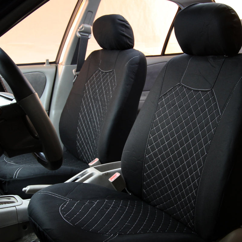  [AUSTRALIA] - FH Group FB066102 Ornate Diamond Stitching Car Seat Covers, White/Black FH1002 Non-Slip Dash Pad- Fit Most Car, Truck, SUV, or Van White / Black