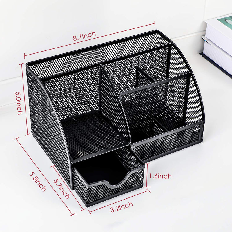 Mesh Desk Organizer Multifunctional Desktop Organizer Office Supplies Holder with 6 Compartments and 1 Drawer for Home Office School Classroom by Pipishell - LeoForward Australia