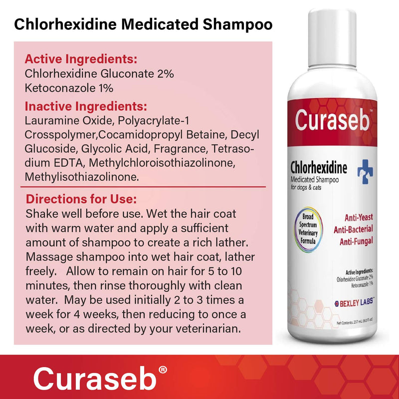 Curaseb Medicated Shampoo for Dog & Cats - Treats Skin Infections & Hot Spots - Chlorhexidine & Ketoconazole – Veterinary Formula 16 Fl Oz (Pack of 1) - LeoForward Australia