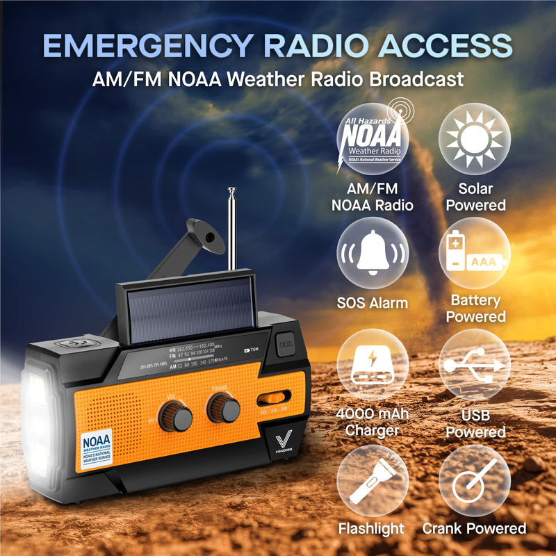  [AUSTRALIA] - Weather Radio - Emergency Radio NOAA Hand Crank Radio Flashlights for Emergencies AM/FM Solar Hand - Battery Operated Radio with Cell Phone Charger - Crank Radio [4000mAh] - Emergency Radio