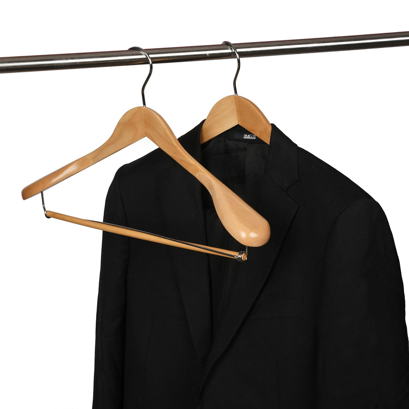  [AUSTRALIA] - 2 Quality Luxury Wooden Suit Hangers Wide Wood Hanger for Coats and Pants with Locking Bar Great for Travelers Heavy Duty(2, Natural Finish) 2