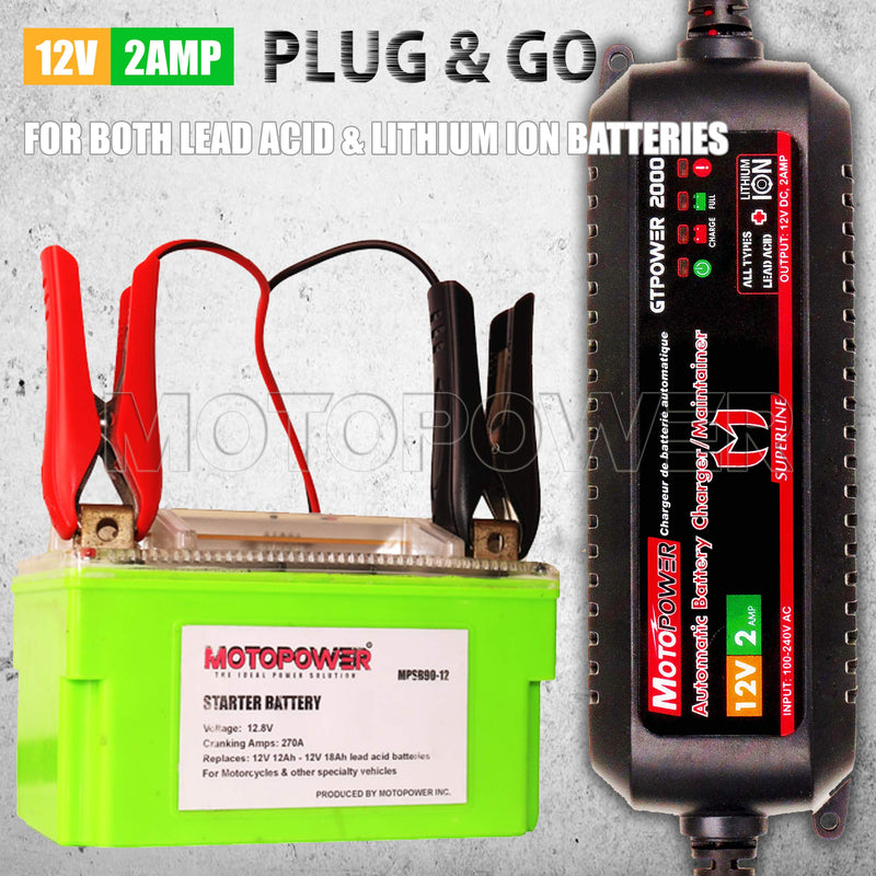 MOTOPOWER MP00207A 12V 2Amp Automatic Battery Charger for Lithium Ion Batteries - LeoForward Australia