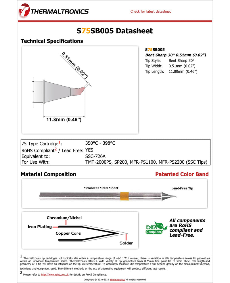  [AUSTRALIA] - Thermaltronics S75SB005 Bent Sharp 30deg 0.51mm (0.02in) interchangeable for Metcal SSC-726A