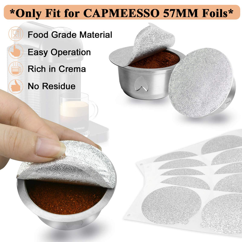  [AUSTRALIA] - CAPMESSO Coffee Capsule, Refillable Vertuo Capsules Reusable Coffee Pod with Foil Lids Stainless Steel Compatible with Vertuoline GCA1 and Delonghi ENV135(2.5oz pod+50 Foils) Double Espresso Size Pod with 50 Lids(2.5 oz)