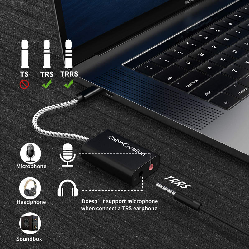  [AUSTRALIA] - USB-C Microphone Adapter, CableCreation Type C External Stereo Sound Card with 3.5 mm Audio Jack Compatible with Windows, MacBook Pro, iPad Pro 2020, S20 S21 Ultra, Note 9 10, Black