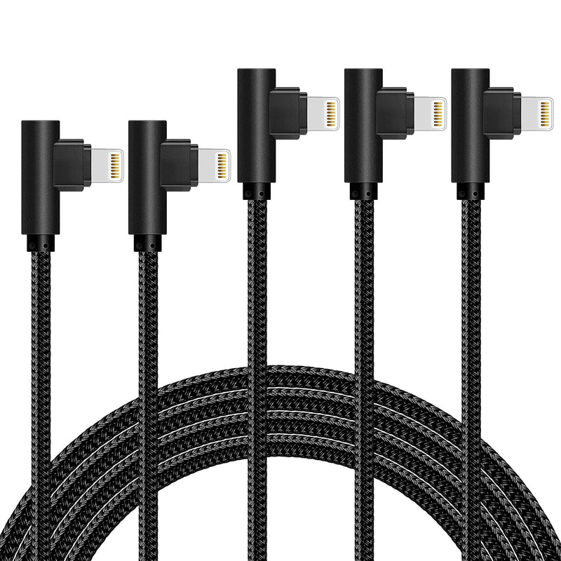  [AUSTRALIA] - iPhone Cable 5 Pack(3/3/6/6/10FT) MFI Certified iPhone Cable Lightning Fast Charger Nylon Braided Data Cord 90 Degree Elbow for Game Video Compatible with iPhone 12 11 Pro Max XR XS Max iPod (Black) Black