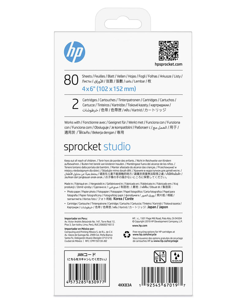  [AUSTRALIA] - HP Sprocket Studio 4x6 Photo Paper & Cartridges (80 Sheets - 2 Cartridges) Compatible with HP Sprocket Studio.