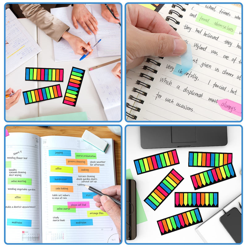  [AUSTRALIA] - 2000 Pieces Sticky Index Tabs Flags Page Markers, Arrow Flag Bookmarks Neon Book Tabs Translucent Sticky Notes Label Stickers for Page Marking Bookmarks Classify Files