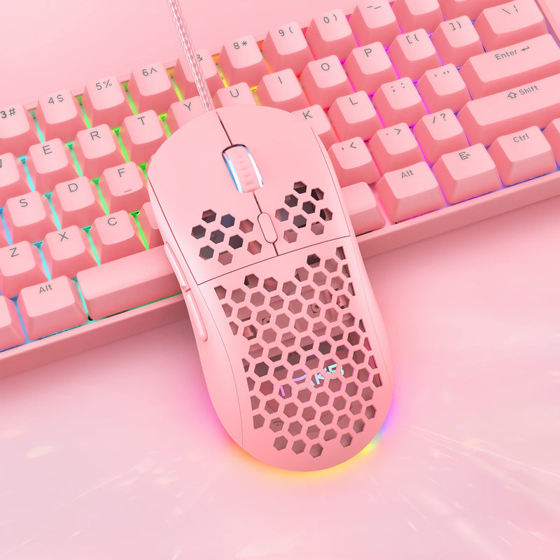  [AUSTRALIA] - DIERYA Gaming Mouse, 12800DPI Optical Sensor, 6 Programmable Buttons, Customizable RGB Pink Honeycomb Mouse, Drag-Free Paracord Wired Mouse, Ergonomic Design Computer Mouse for Windows PC Gamers