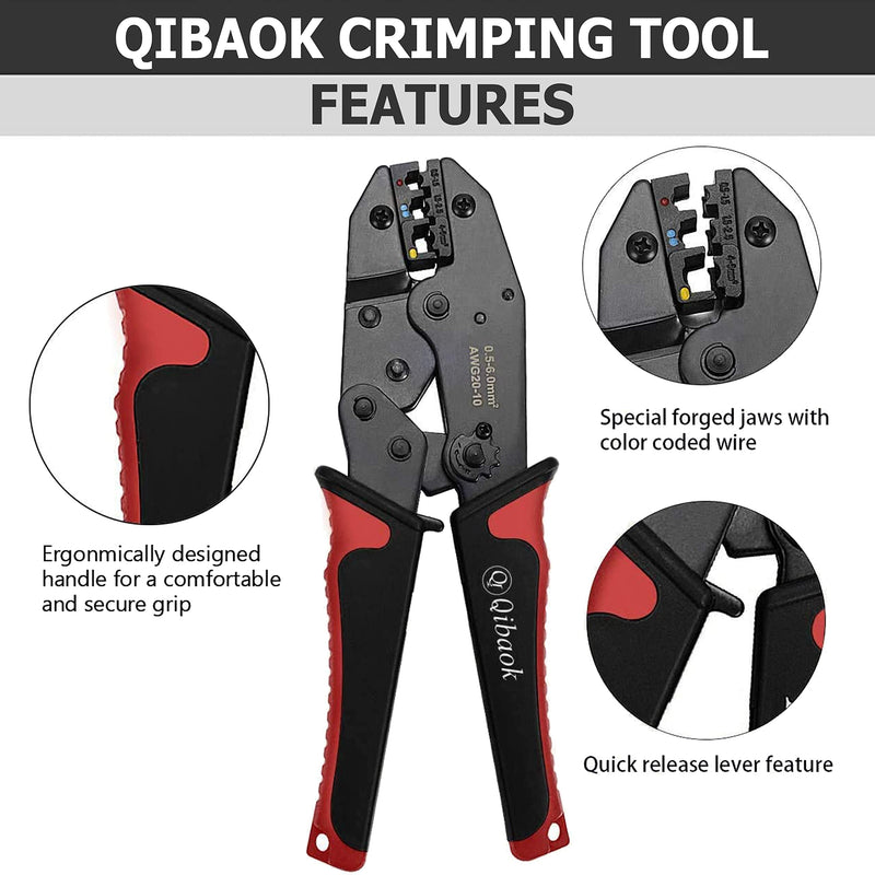  [AUSTRALIA] - Wire Crimper Tool Qibaok Ratcheting Insulated Wire Terminal Connectors Crimping Tool for AWG20-10 Crimping Tool For Insulated Nylon Connectors