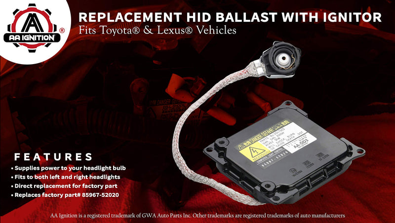 HID Ballast with Ignitor - Xenon Headlight Control Unit - Replaces 85967-52020, 81107-30D30, DDLT003, KDLT003 - Compatible with Toyota & Lexus Vehicles - Prius, Avalon, IS250, IS350, GS350, GS450h - LeoForward Australia
