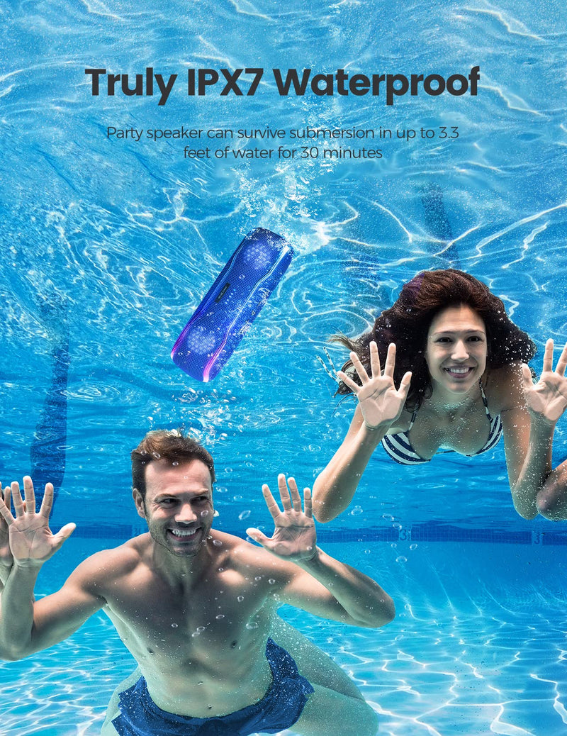  [AUSTRALIA] - ERKEISEHN Bluetooth Speaker, IPX7 Waterproof Wireless Speaker with Colorful Flashing Light, 25W Super Bass with 24H Playtime, 100ft Bluetooth Range, TWS Pairing for Outdoor, Home, Party, Beach, Travel Blue