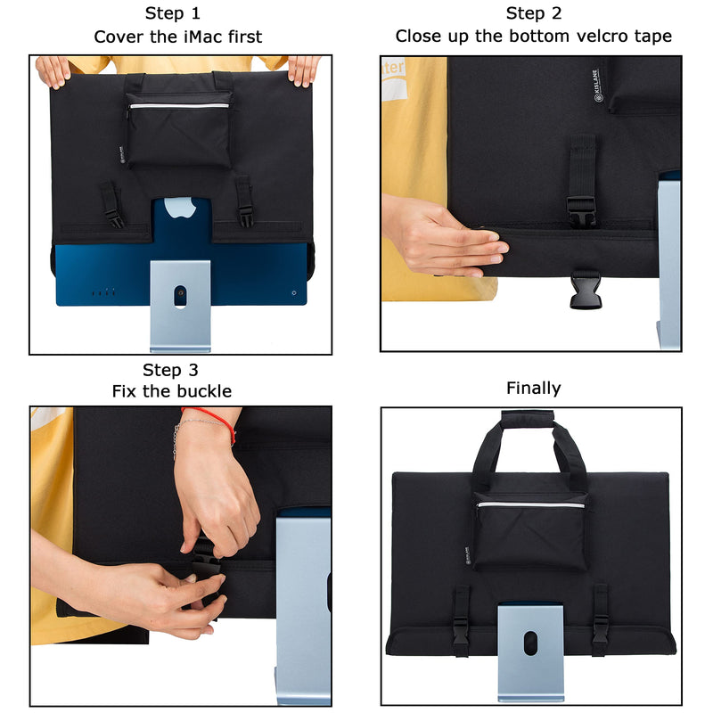  [AUSTRALIA] - KISLANE Travel Carrying Case for 24’’ iMac Desktop Computer, Protective Storage Bag for iMac Monitor Dust Cover with Carry Handle for 24 inch iMac Screen and Accessories (Black) Black