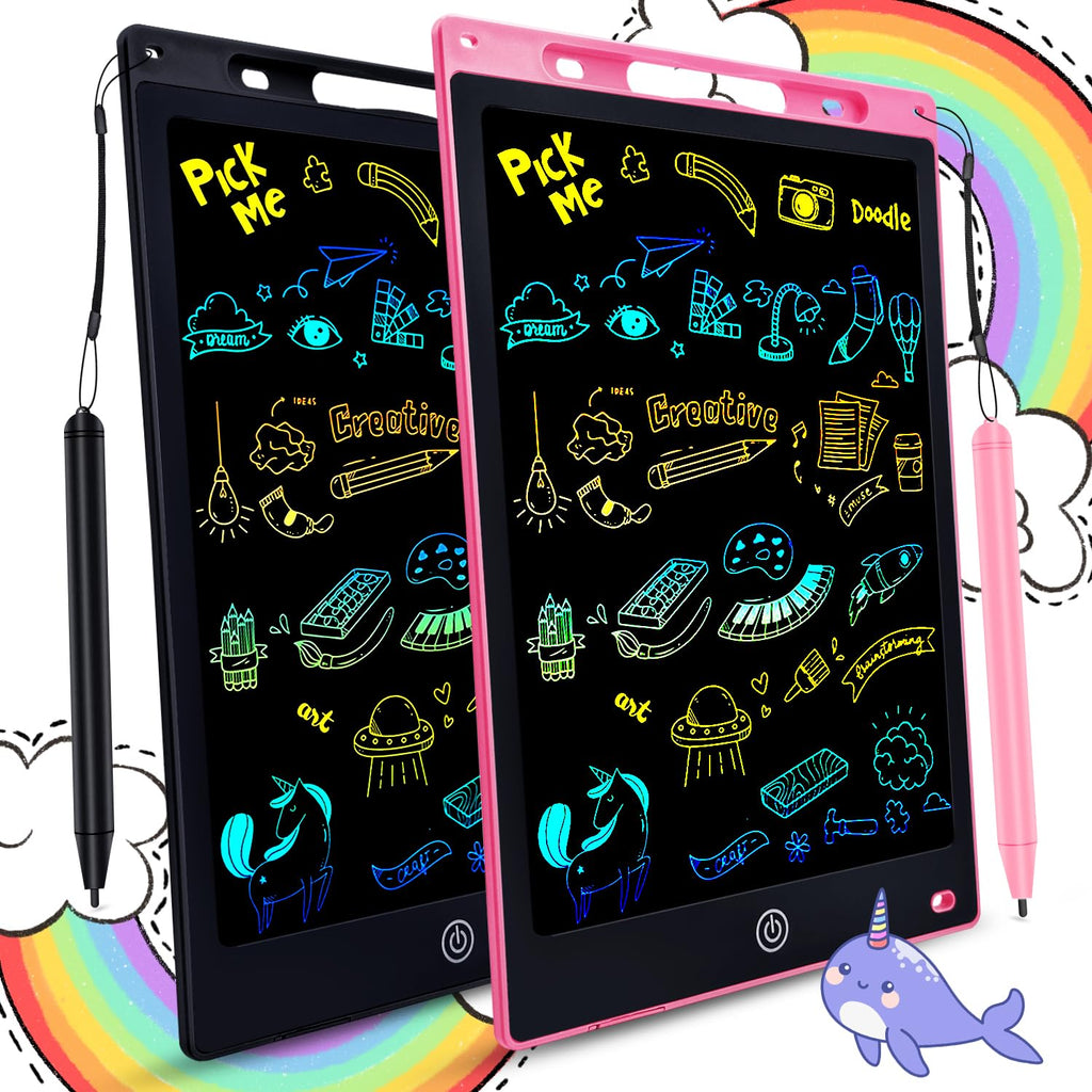  [AUSTRALIA] - LCD Writing Tablet 2 Packs, 12 Inch Doodle Board Toddler Erasable Colorful Drawing Pad, Educational Kids Toys Birthday Gifts for Ages 3 4 5 6 7 8 Girls Boys, Pink Black
