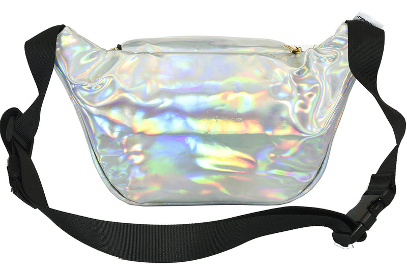 Shiny Neon Fanny Bag for Women Rave Festival Hologram Bum Travel Waist Pack (Silver) Silver - LeoForward Australia