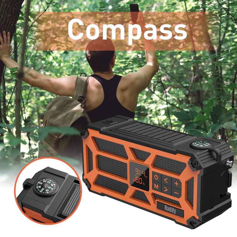  [AUSTRALIA] - Raddy SW5 Emergency Radio, IPX5 Waterproof 5000mAh Battery Hand Crank Solar Power Bank, with NOAA Weather AM FM, Flashlight Compass for Power Outage Hurricane Outdoor
