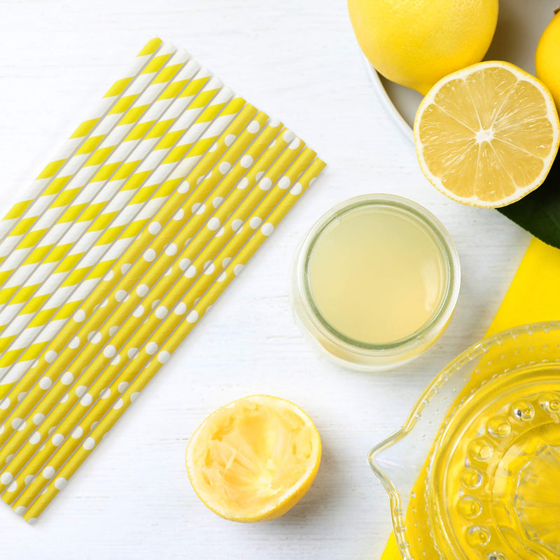  [AUSTRALIA] - Party On Tap Yellow Straws - 50 Pack Of Lemonade Stand Supplies Or Lemonade Party Decorations - Yellow And White Straws