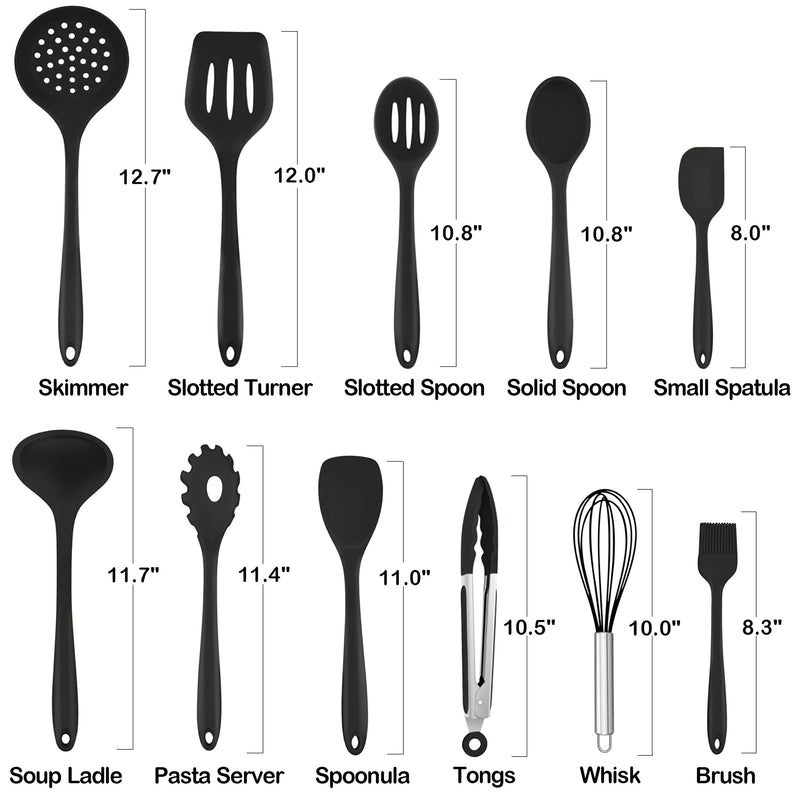  [AUSTRALIA] - Homikit 11 Pieces Cooking Utensils Set, Silicone Kitchen Utensil Spatula Set for Nonstick Cookware, Black Kitchen Tools Include Whisk Turner Spoon Ladle Skimmer, Heat Resistant, Dishwasher Safe