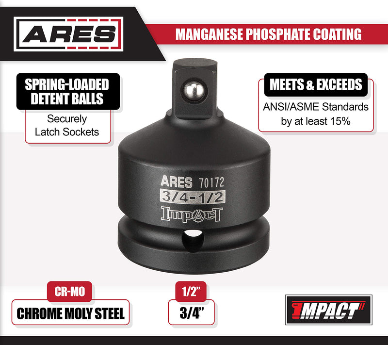  [AUSTRALIA] - ARES 70172-3/4-Inch F to 1/2-Inch M Impact Socket Adapter - Chrome Moly Steel Construction Exceeds ANSI Standards and Ensures Life Time Use ¾-Inch F to 1/2-Inch M