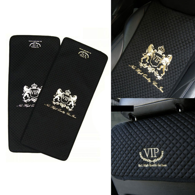  [AUSTRALIA] - VIP Premium Black Car Seat Covers Mat Lion Silver Stitch Logo for All Motors Auto Vehicle Seatcover (1pack)