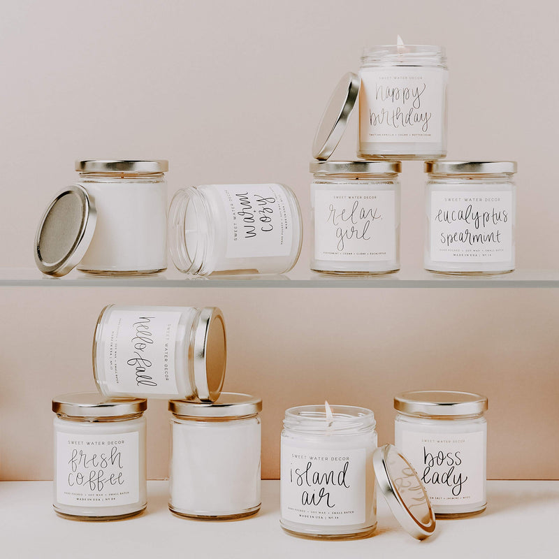 Sweet Water Decor Fresh Coffee Candle | Sweet Latte, Caramel Creme, Kona Coffee, and Rum Cream Scented Soy Candles for Home | 9oz Clear Glass Jar, 40 Hour Burn Time, Made in the USA - LeoForward Australia