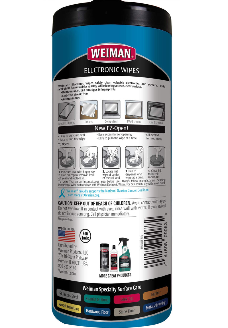 Weiman Electronic & Screen Cleaning Wipes - Safely Clean Your Phone, Laptop, Computer, TV Screen, Computer Monitor, Tablets, Lens Wipes, Safe Cleaner for All Screens - Streak Free - 30 Count | 2 Pack 30 Count (Pack of 2) - LeoForward Australia