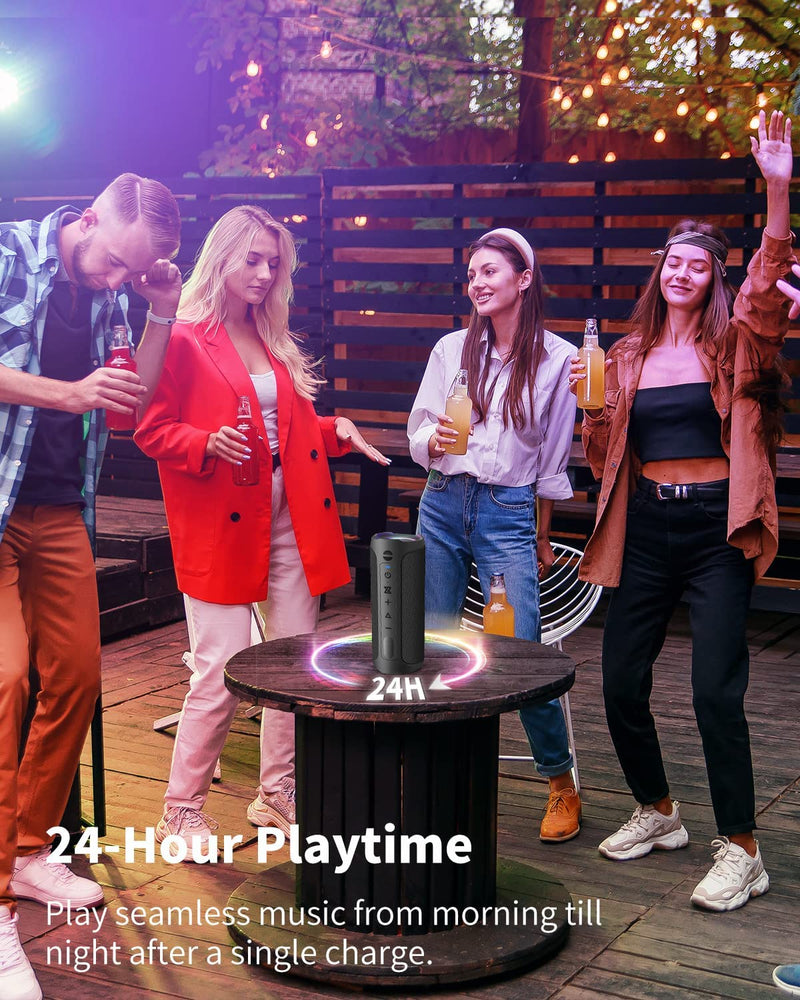 [AUSTRALIA] - Bluetooth Speaker with 24W Loud Sound - AUKTECH Portable Bluetooth Speakers(100FT Range), Enhanced Bass, LED Lights, IPX7 Waterproof, Built-in Mic, 24H Playtime for Home Party Outdoors 24 Watt Black