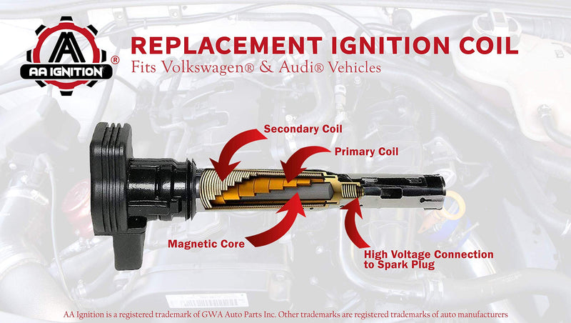 Ignition Coil Pack - Replaces 06E905115E, 07K905715F, 06E-905-115-E, 06H 905 115B - Compatible with Volkswagen & Audi Vehicles - MK5 and MK6 GTI, Rabbit, Golf, A4, A5, A6, A7, Q5, R8, TT - LeoForward Australia
