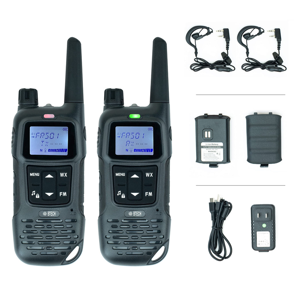  [AUSTRALIA] - BTECH FRS-A1 2 Pack FRS Black Walkie Talkies, NOAA, High Output Two-Way Radio. USB-C Charging, Built in Flashlight, FM Radio, NOAA, and More