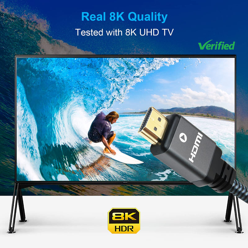 Yauhody 8K HDMI 2.1 Cable 6ft, 48Gbps Ultra High Speed Heavy Duty Nylon Braided HDMI 2.1 Cord, Real 8K@60Hz, 10K, 4K@144Hz, 4K@120Hz, eARC, HDCP 2.2 & 2.3, Dynamic HDR, 3D for Monitor, TV (6 Feet) 8K-6ft - LeoForward Australia