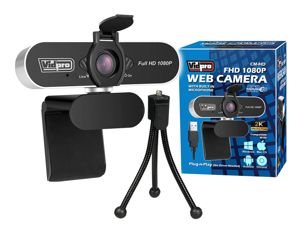  [AUSTRALIA] - Vidpro cm-HD 1080P Full HD Webcam with Built-in Microphone and Mini Tripod - Plug and Play 85-Degree FOV USB Webcam with Noise Canceling Filter Perfect for Video Calls Meetings Live Streaming Gaming