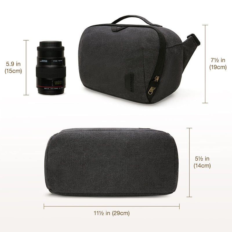  [AUSTRALIA] - Camera Bag, BAGSMART SLR DSLR Canvas Camera Case, Waterproof and Anti-Theft Vintage Padded Camera Shoulder Bag for Women and Men, Black
