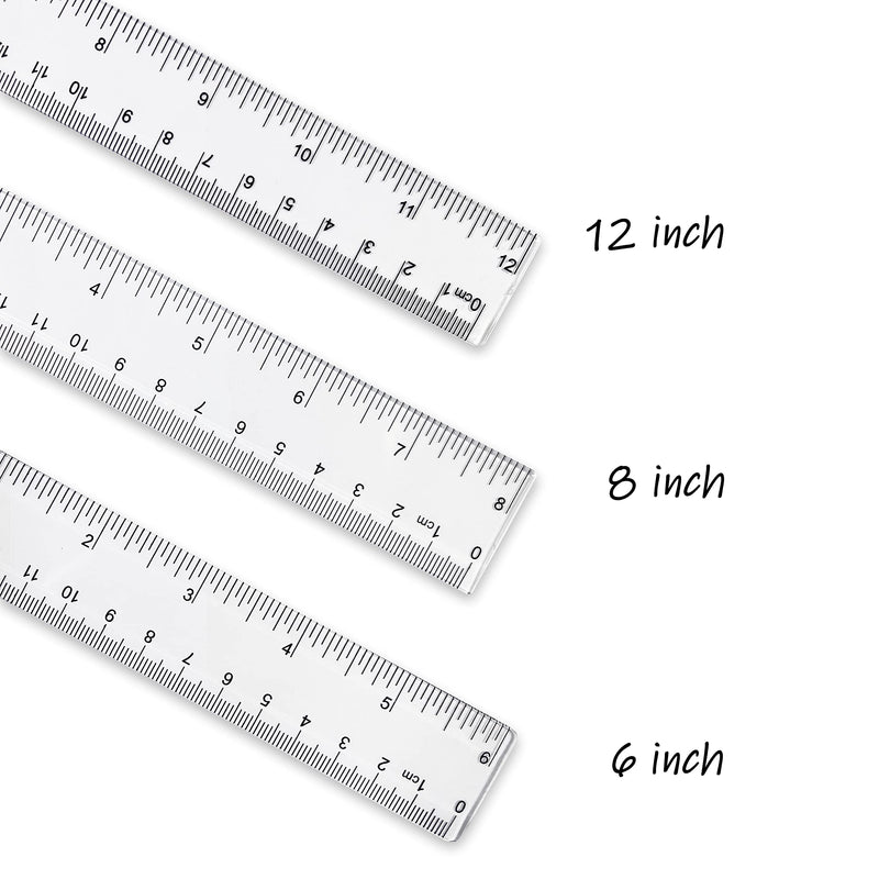  [AUSTRALIA] - 3 Pack Plastic Ruler Set(inch, cm) Straight Ruler Clear Ruler, Plastic Measuring Tool for Student  School Office,Drawing (6 inch Ruler,8 inch Ruler, 12 inch ruler/15,20,30cm)