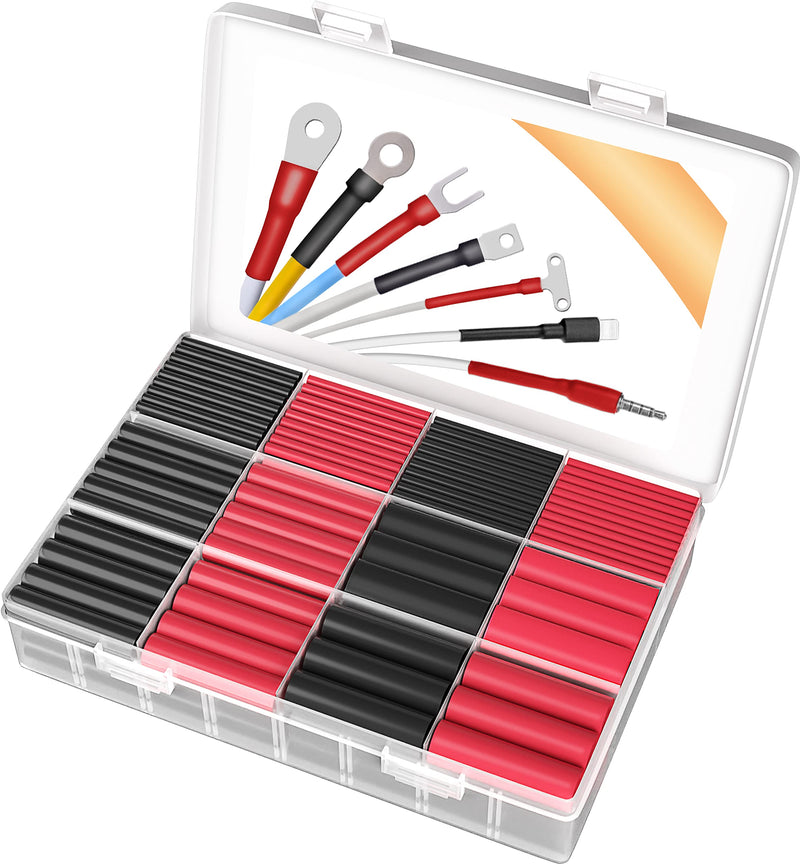  [AUSTRALIA] - Pointool Wire Heat Shrink Tubing-280Pcs 3:1 Heat Shrink Tubing Kit Wire Shrink Wrap Electrical Waterproof Automotive Marine Heat Shrink Tubing Assortment with Adhesive for Wires, Black&Red Multisize 280pcs | Black Red Kit