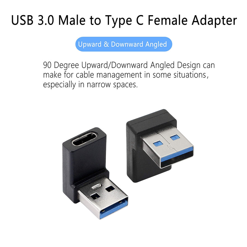  [AUSTRALIA] - LEIHONG Right Angle USB A Male to USB C Female Adapter,90 Degree USB3.0 to Type C Cable Connector Support unidirectional Sides 5Gbps & Data Transfer, for Laptops,Phone,PC - 2 Pack (Balck Down Angle)