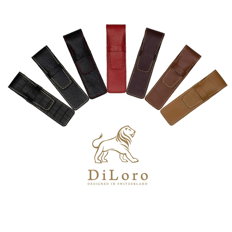 DiLoro Single Pen Case Holder Sleeve Thick Buffalo Full Grain Leather (Buffalo Dark Tan) Buffalo Dark Tan - LeoForward Australia