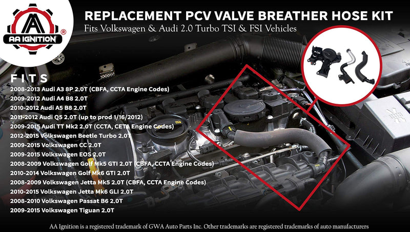 PCV Crankcase Vent Valve Breather Hose Kit - Compatible with Audi & Volkswagen Vehicles - 2.0L Turbo A3 8P, A5 B8, Q5, Golf GTI MK5, MK6, Jetta, Tiguan - Replaces 06H103495AH, 06H103495AC, 06H103495E - LeoForward Australia