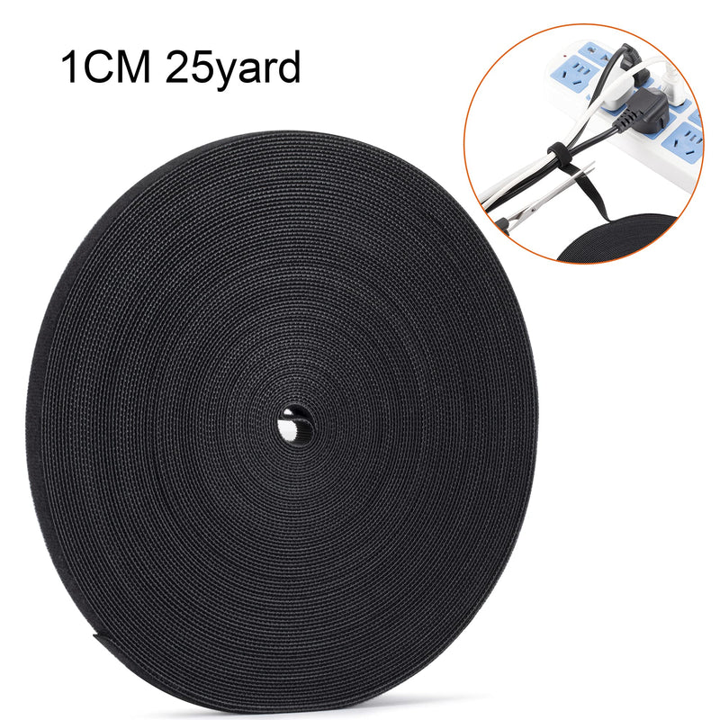  [AUSTRALIA] - XINYIBO 1cm double-sided hook and loop fastening tape Reusable wire ties Cable ties Hook and loop nylon fastening tape Wire manager for home, office (Black, 25Yard)