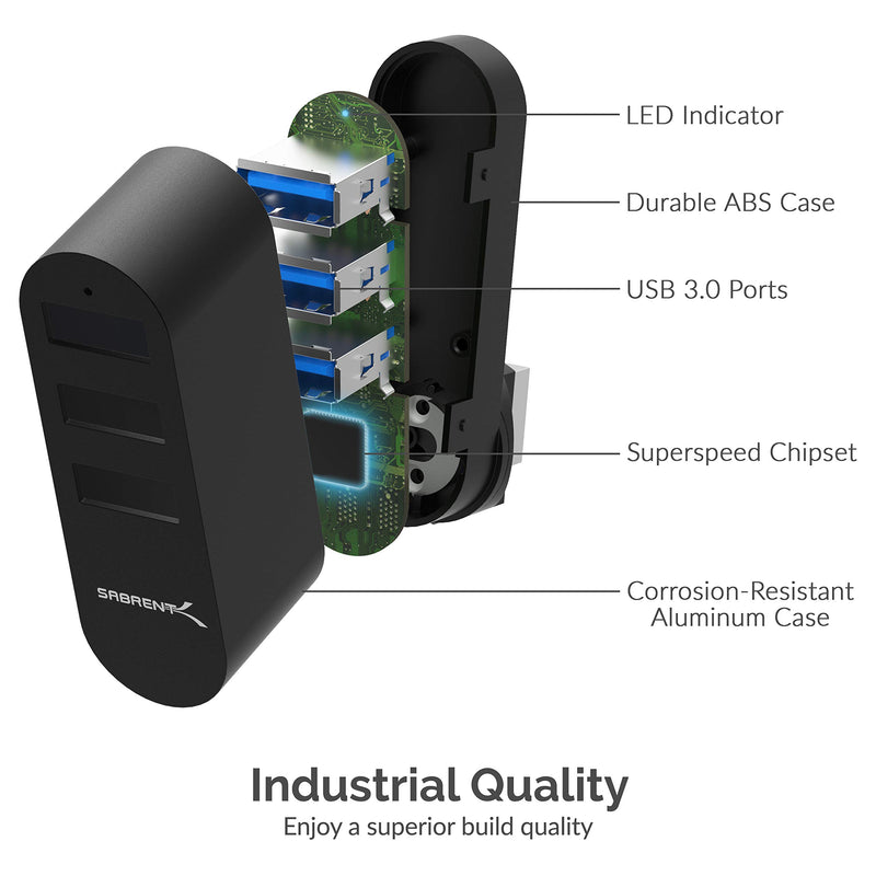 Sabrent Premium 3-Port Aluminum Mini USB 3.0 Hub [90°/180° Degree Rotatable] (HB-R3MB) Black - LeoForward Australia